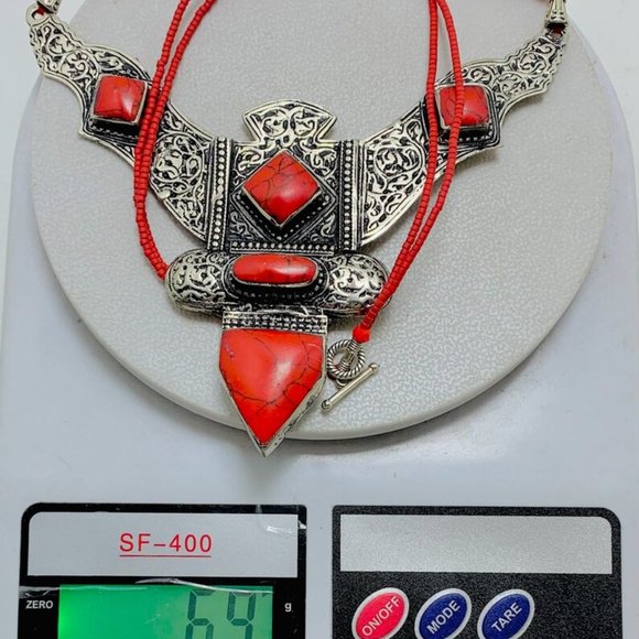 Red Tibetan Coral Gemstone Handmade Necklace,Beaded Chain Nepalese Style Necklac - Picture 10 of 10